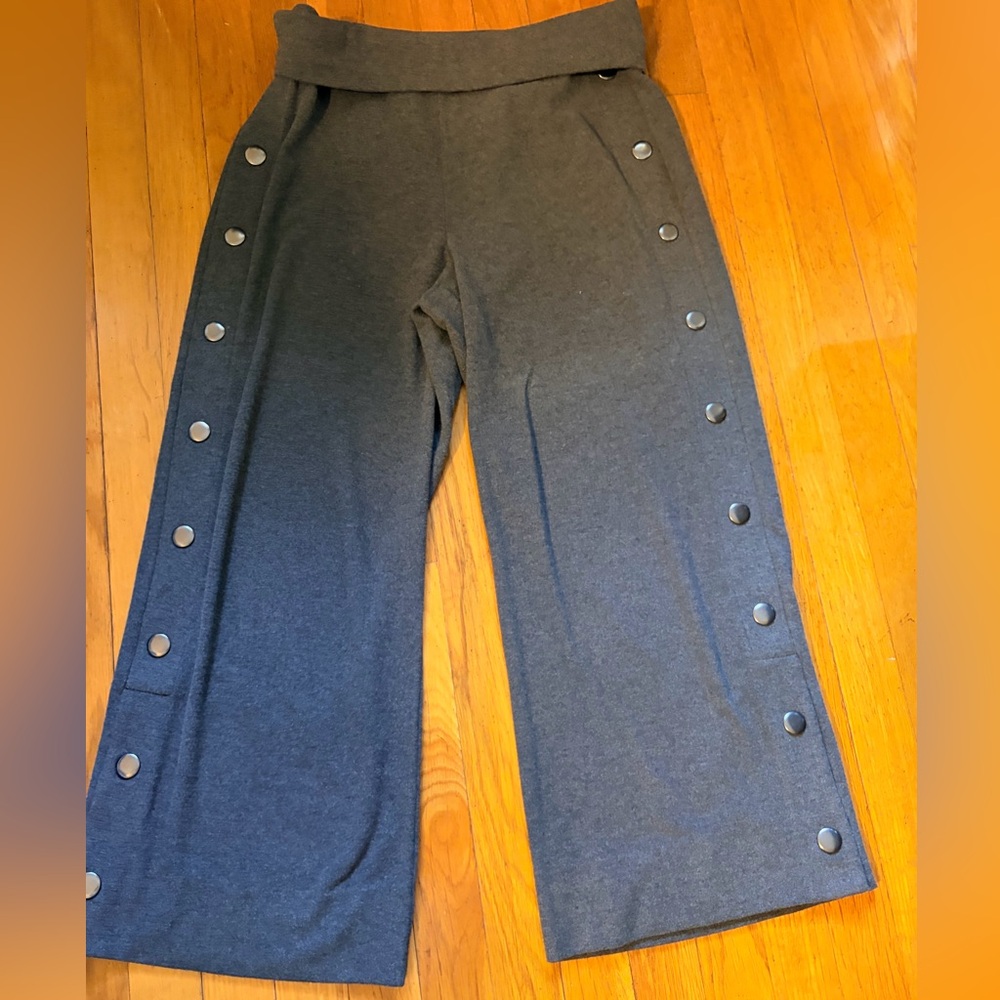 CAbi Dark Gray Wide Leg Snap-Trim Pants